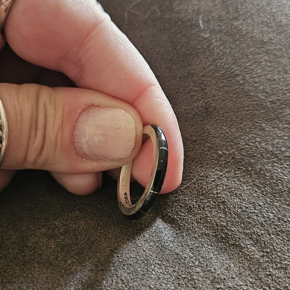 Onyx Inlay Sterling Silver Stacker Ring - image 1